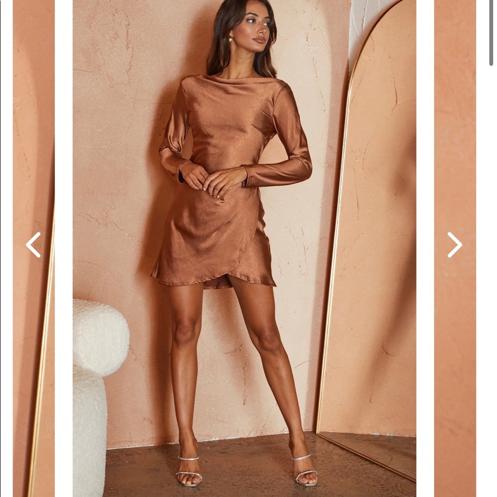 Selfie Leslie Brown Silk Dress